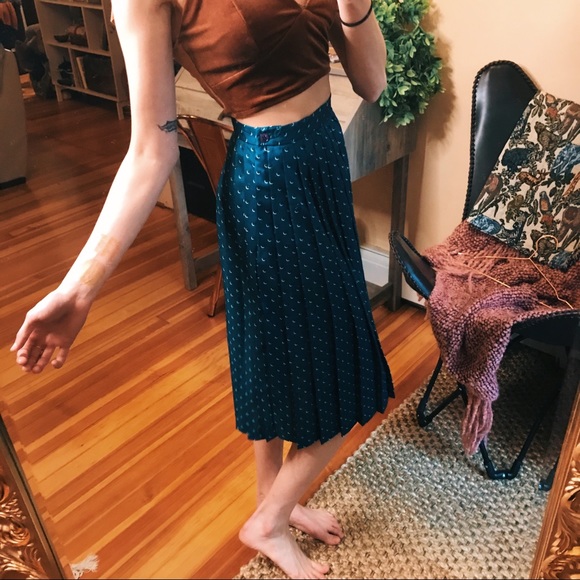 Vintage 100% silk pleated rich teal midi skirt - Picture 5 of 8
